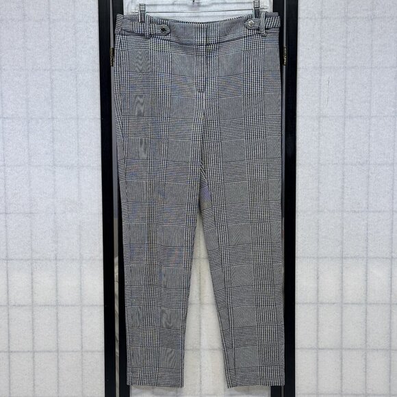 Calvin Klein Slim Stretch Knit Houndstooth Plaid Dress Pants 10 Black White - Picture 1 of 12
